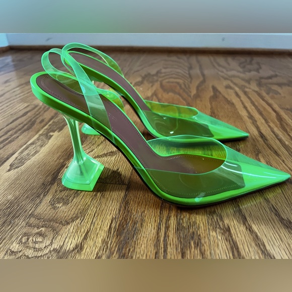 Amina Muaddi Green Holli Glass Slingback Pumps in 39 - Picture 9 of 11